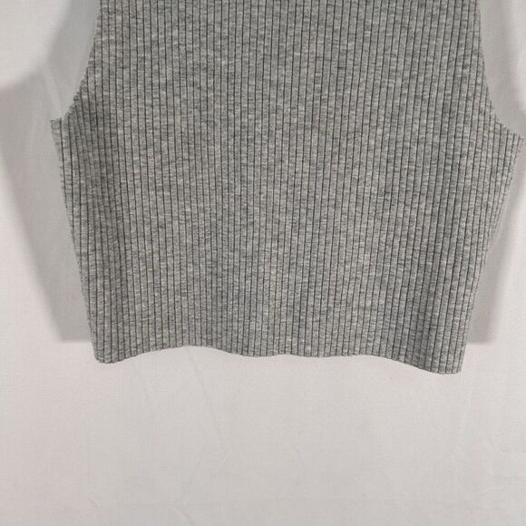 New Aerie Tank Top Women's Medium Grey Ribbed Sleeveless Crew Neck Cropped - Picture 3 of 7
